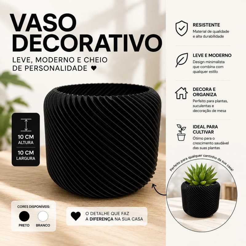 Vaso Decorativo para Plantas e Suculentas| Vaso cachepot para Sala Escritorio Espiral| Vaso de Planta Pequeno