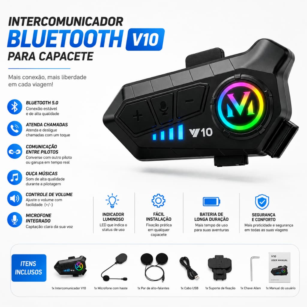 INTERCOMUNICADOR PARA CAPACETE MOTO BLUETOOTH SEM FIO
