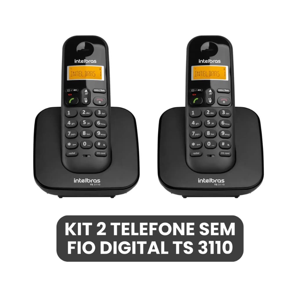 Kit 2 Telefones Sem Fio Intelbras TS 3110 DECT 6.0 Preto
