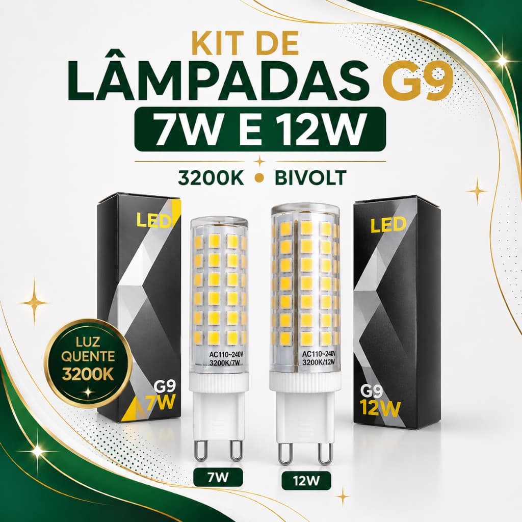 Kit Lâmpada G9 LED 7W 12W Bivolt Halopin 3000K 3500K BQ AC110-220V Para Lustre Arandela Abajur Pendente