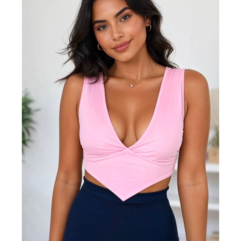 Cropped feminino Cropped em suplex Cropped decote V Cropped com amarração nas costas Cropped com barra V Top cropped