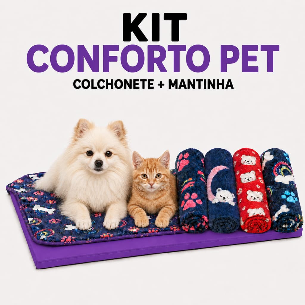 Kit Colchonete Pet Impermeável Roxo + Mantinha Cachorro Gato Cama Confortável Macio Cobertor