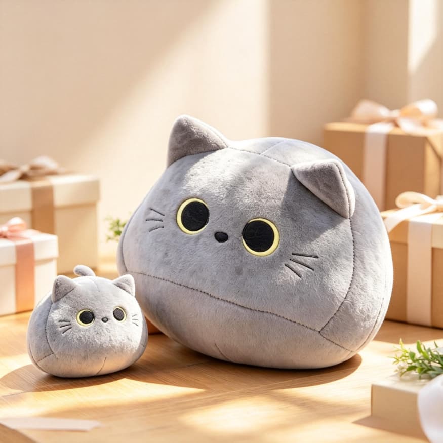 Pelúcia Gato Redondo Fofo com Cauda, Almofada Gatinho Macio, Decoração Quarto, Presente Criativo Para Todas Idades