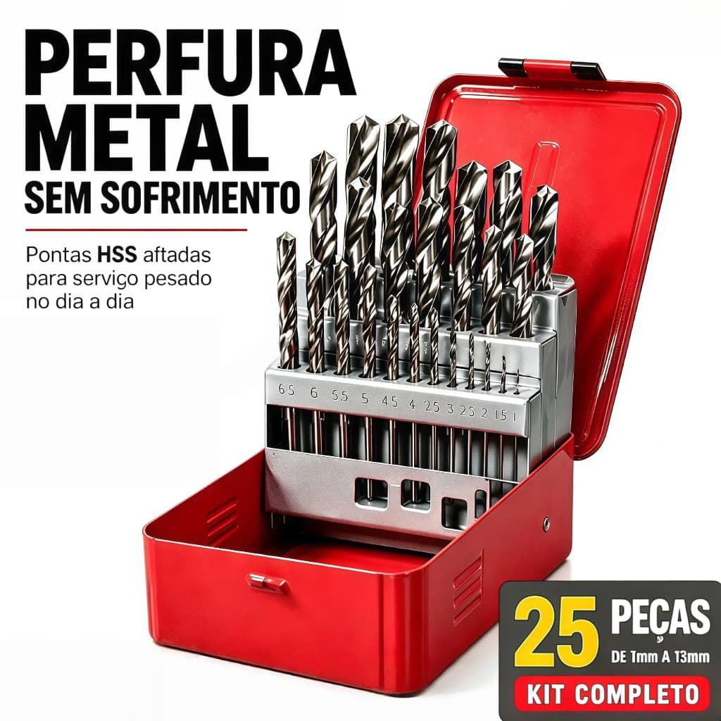 Kit Jogo De Brocas Hss Aço Rapido P/ferro C/25pçs