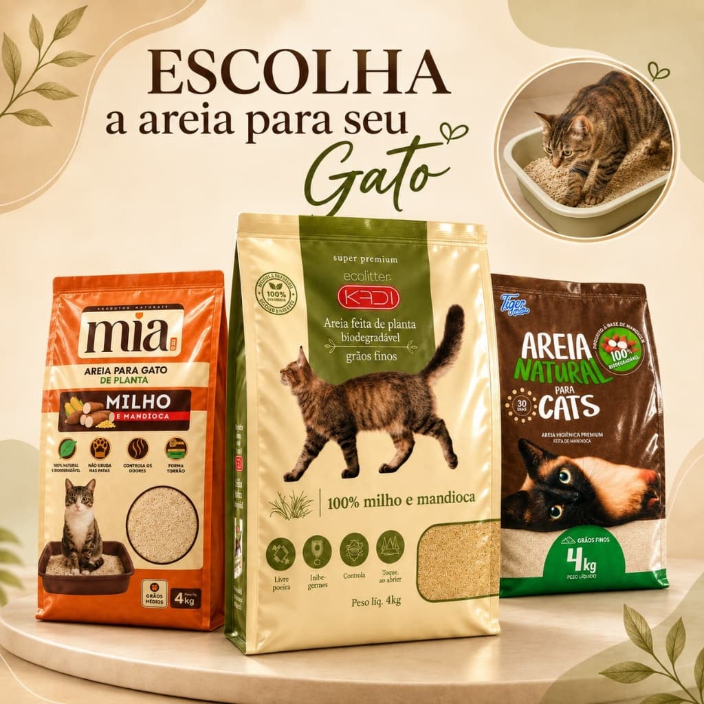 Areia para Gatos Milho e Mandioca 4Kg Grãos Finos Médio Anti Odor Menos Poeira