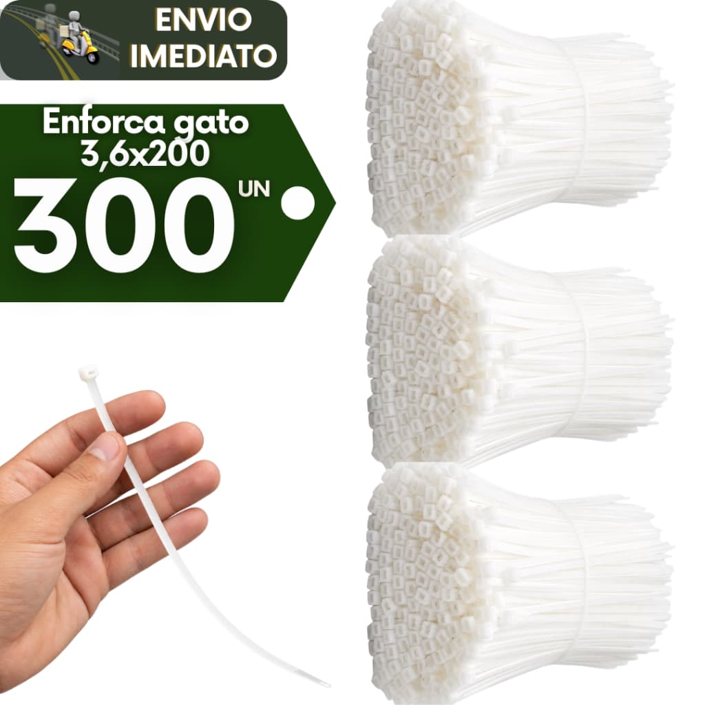 Kit 300 Abraçadeira de Nylon Branca Enforca Gato 3,6X200MM Presilha Resistencia Durabilidade