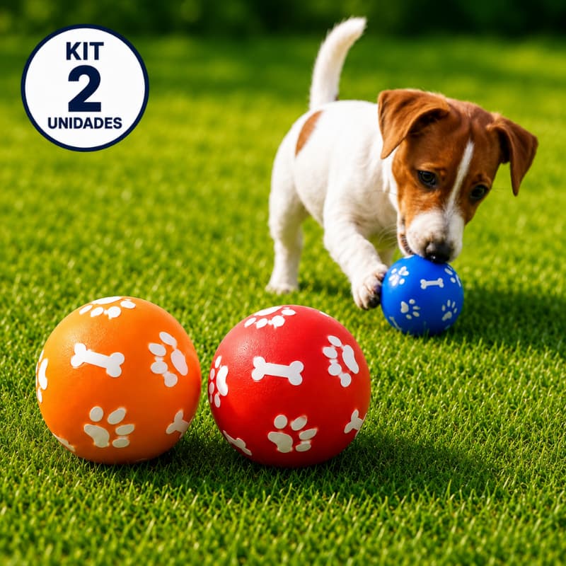 Kit 2 Bolinhas para Cachorro Brinquedo Pet Mordedor Resistente Estampa Patinha