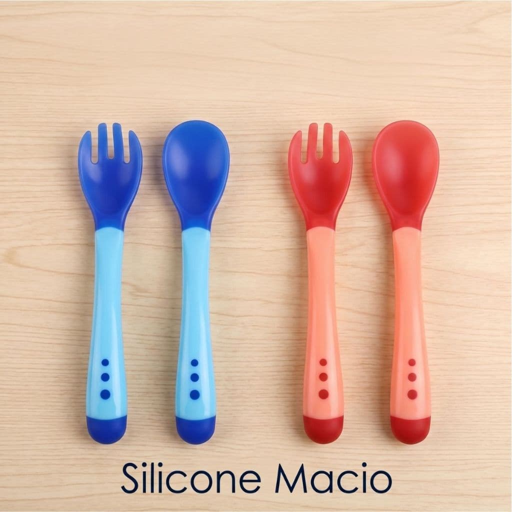 Kit 2 Peças Colher e Garfo Termo sensível Silicone Para Bebê Enxoval Alimentação