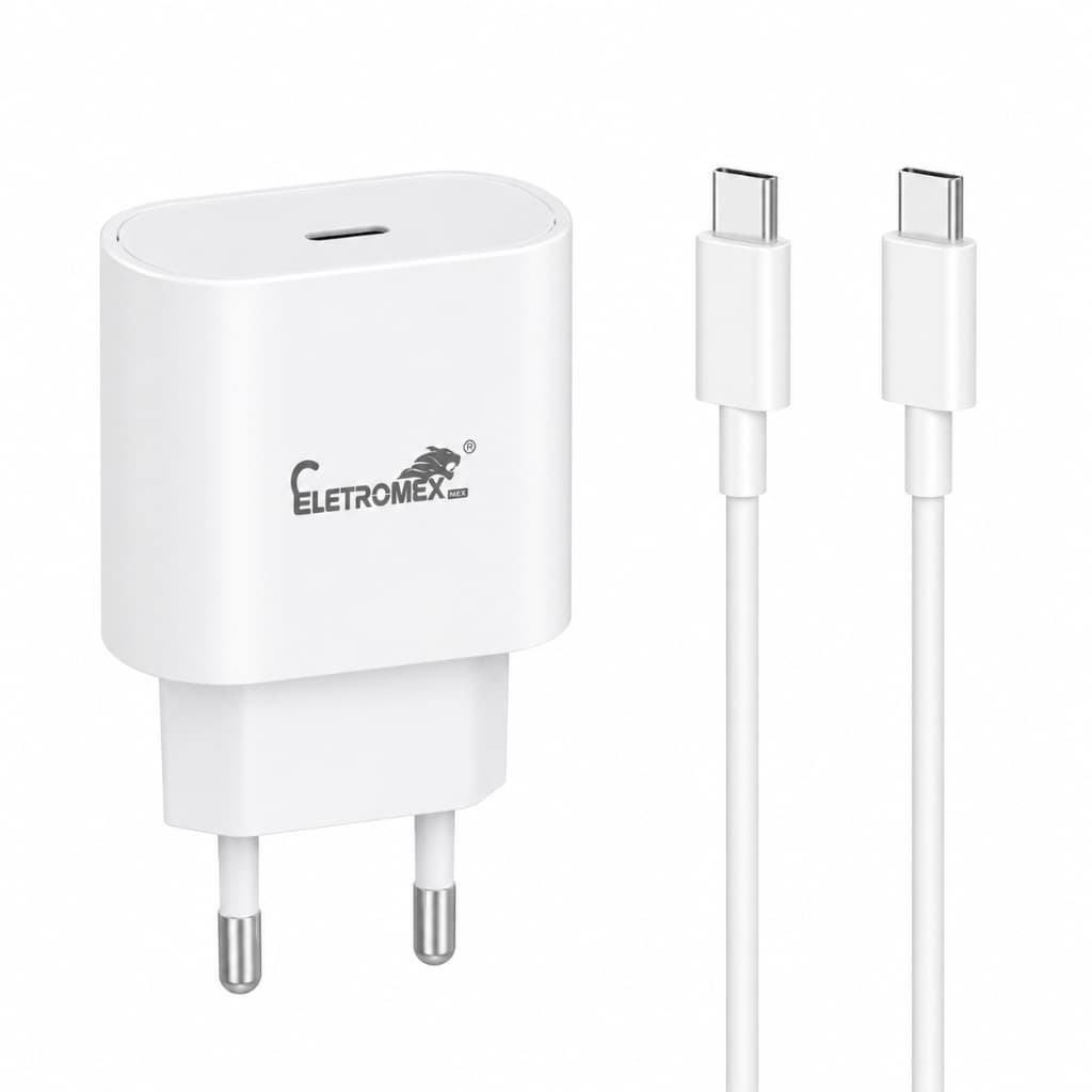 Carregador para iPhone 15 16 17 Original Eletromex 30W Turbo + Cabo USB-C Tipo C