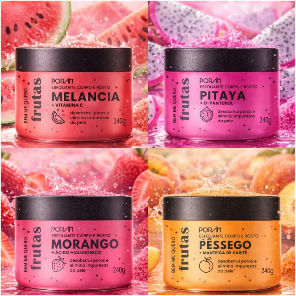Esfoliante Corporal e Rosto 240g - Esfoliação, Hidratação, Limpa - Poran