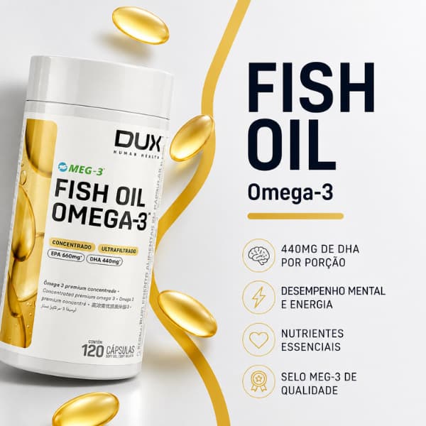 DUX Fish Oil Ômega 3 120 Cápsulas | EPA + DHA | Óleo de Peixe | Suplemento Alimentar Original