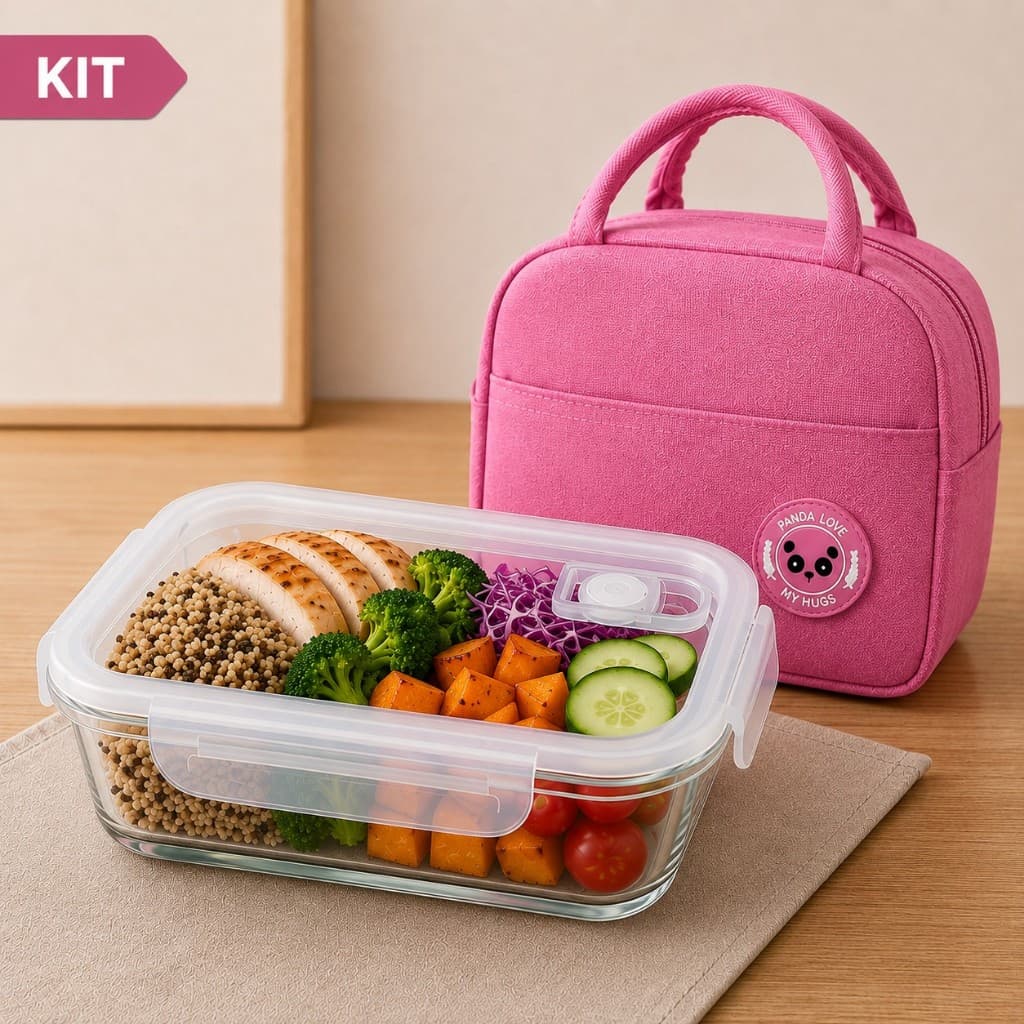 Kit Bolsa Térmica + Pote Hermético370/640/1040ml Para Marmita E Lancheira Unissex
