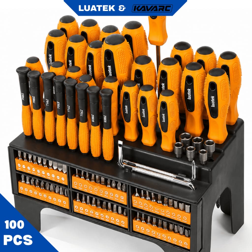 Kit de Chaves e Bits 100 Peças CR-V com Chave Catraca Fenda Phillips Torx e Chaves de Precisão LUATEK