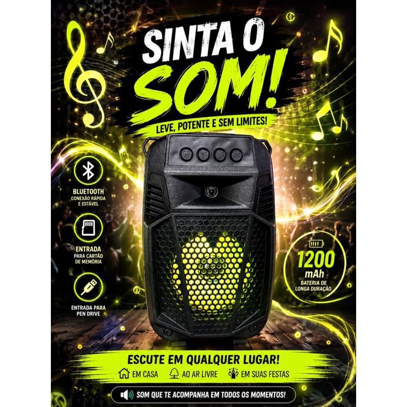 Caixa De Som Bluetooth Portátil Potente Recarregável Pendrive Cartão SD Rádio FM LED RGB