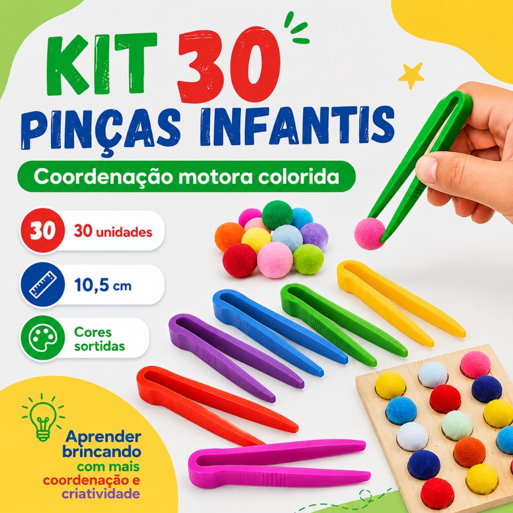 Kit 30 Pinças Infantis Coloridas Educativas Coordenação Motora Fina Montessori
