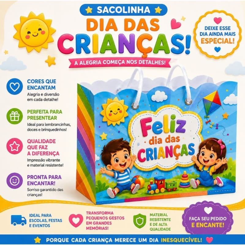 Sacolinha Nuvem Dia das Crianças | Lembrancinha Personalizada Dia Das Crianças | Escola e Igreja | Azul ou Rosa