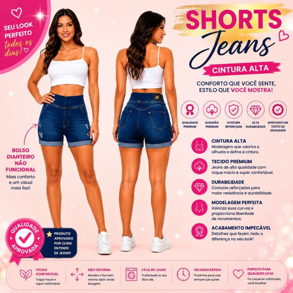 Short Legg jeans original cintura alta com muito elastano premium