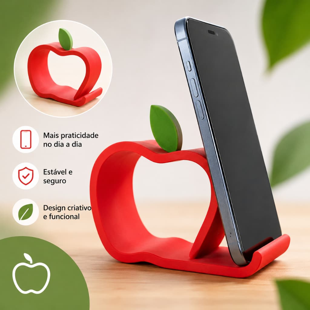 Suporte de Celular Maçã Decorativo Mesa Celular Smartphone Presente Dia dos Professores Organizador Suporte para Caderno