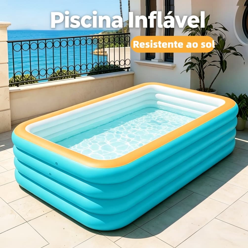 Piscina Inflável Quadrada 4m Familiar com Estrutura Multicamada que Suporta Múltiplas Pessoas - Piscina Rápida para Verã