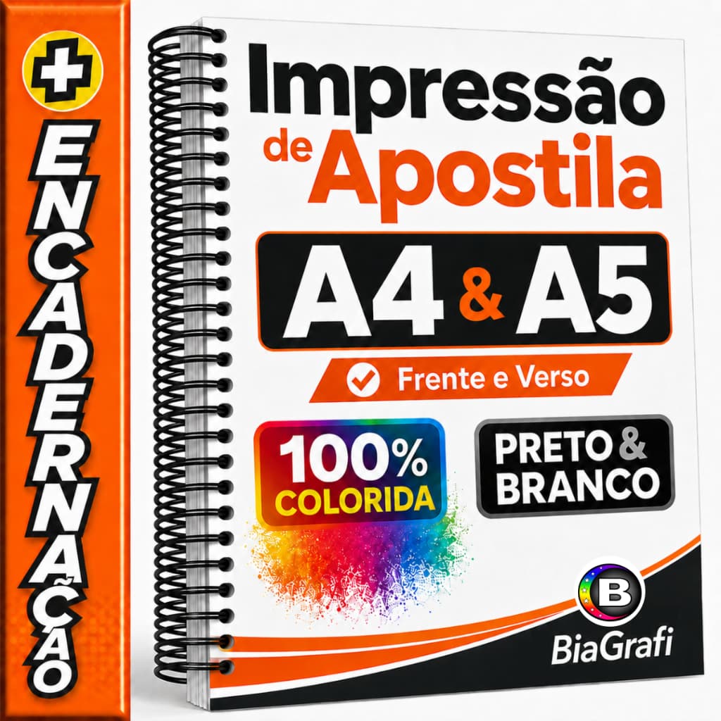 Impressão de Apostila até 805 páginas Frente e Verso A4 ou A5 Color ou Preto e branco e Encadernação
