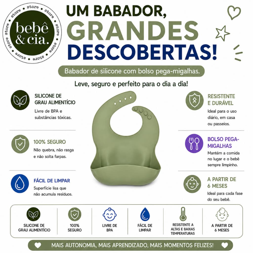 Babador de Silicone INFANTIL – VERDE SÁLVIA