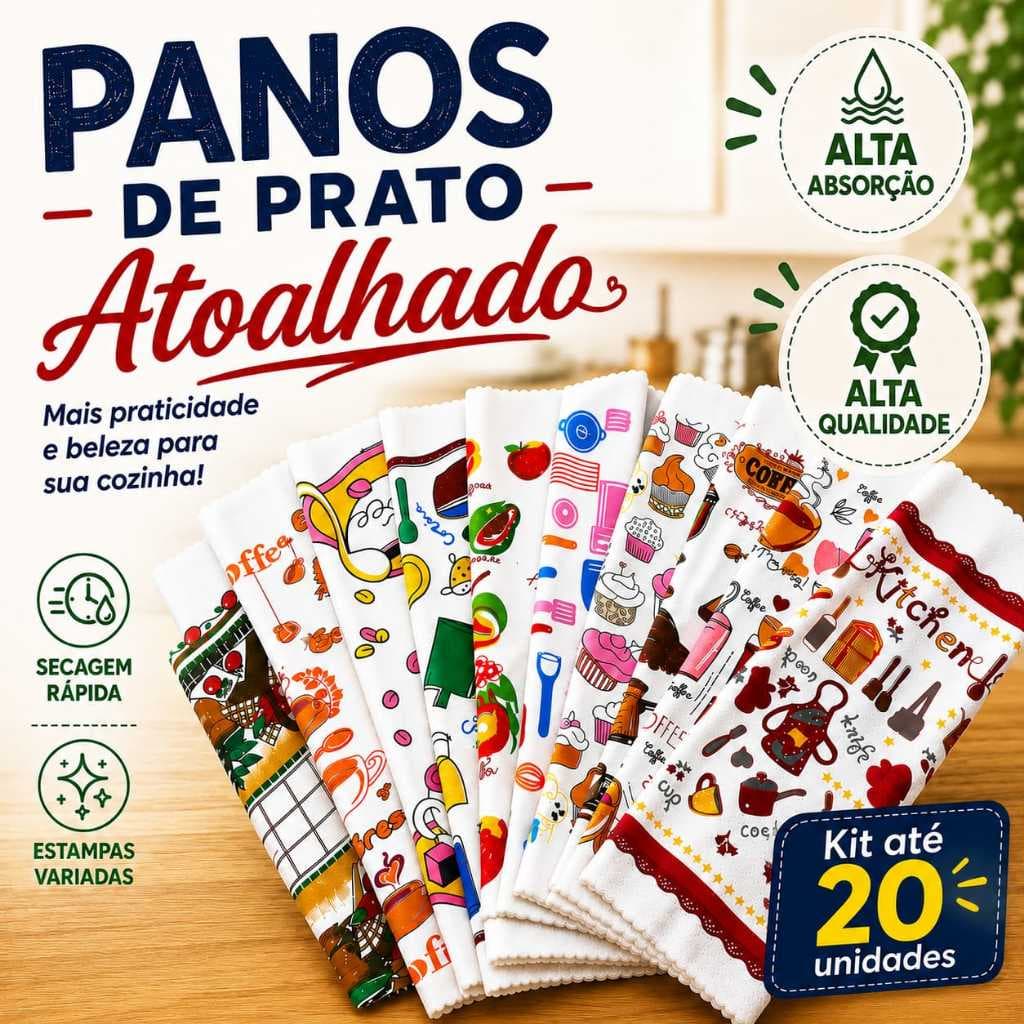 Kit Pano De Prato copa atoalhado super absorvente. Pano de pia. Guardanapo felpudo com estampas variadas de microfibra