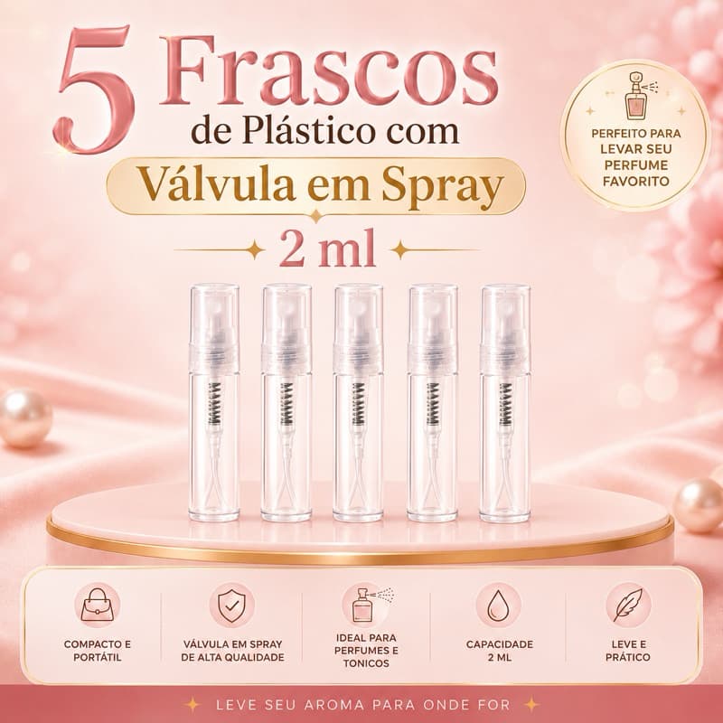 Kit com 5 ou 10 Frascos Vazio Plásticos Spray Recarregáveis de 2 ml Transparentes Decants