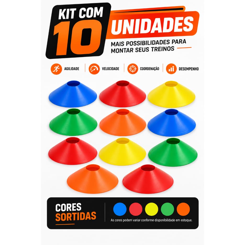 Kit 10 Chapéus Chinês Cones Treino Funcional Agilidade Futebol