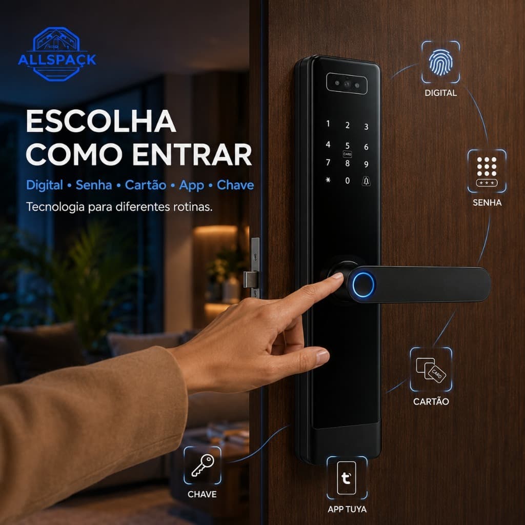 Fechadura Inteligente Digital Biométrica WiFi Tuya Senha Cartão Chave App