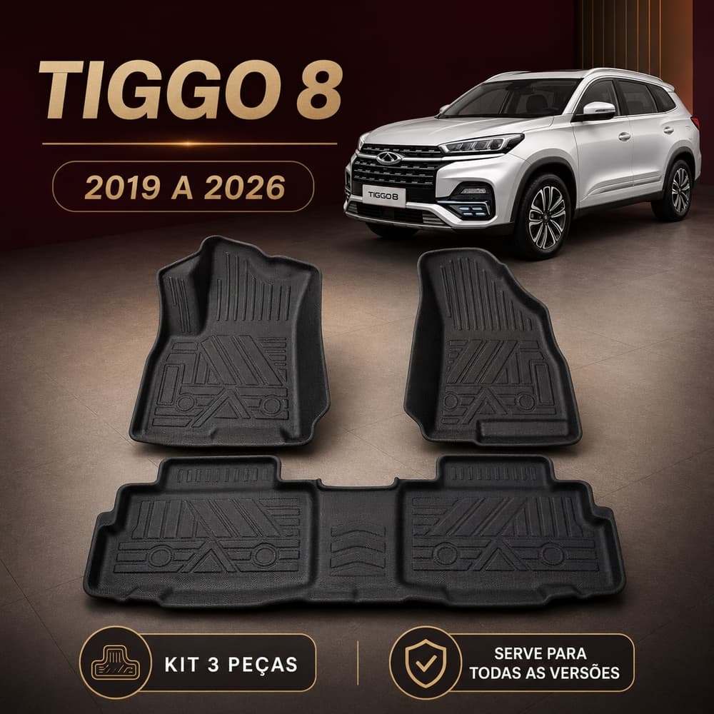 Jogo De Tapetes Com 3 Peças Premium Bandeja Borda Alta Borracha Tpe 3D Para Chery Tiggo 8 2019-2026