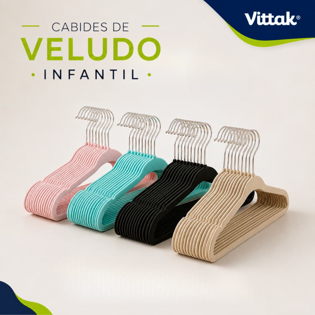 Vittak Kit 50 Cabide de Veludo Infantil Antideslizante Slim Organizador – Criança e Bebê