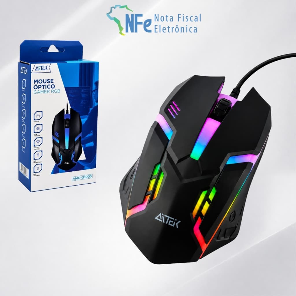 Mouse Gamer Óptico USB LED RGB 7 Cores com Fio 1200 DPI 4 Botões PC Notebook TV Xbox Playstation DVR NVR Tablet Receptor
