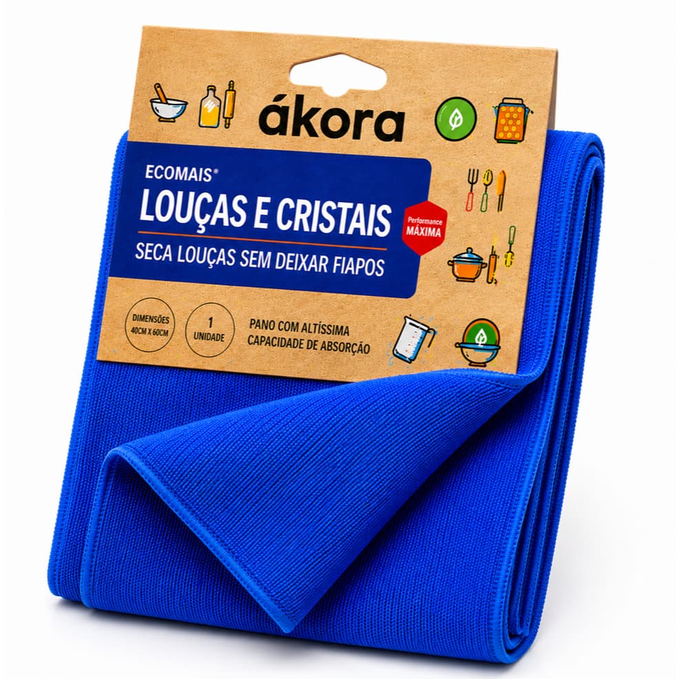Ákora - Pano Seca Louça Ecomais, Alta Absorção Sem Fiapos Louças e Cristais
