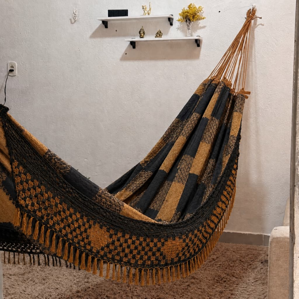 Rede de Dormir Casal Gigante 4m x 2,60m Luxo Artesanal Varanda com Franja Rede de Descanso Reforçada King