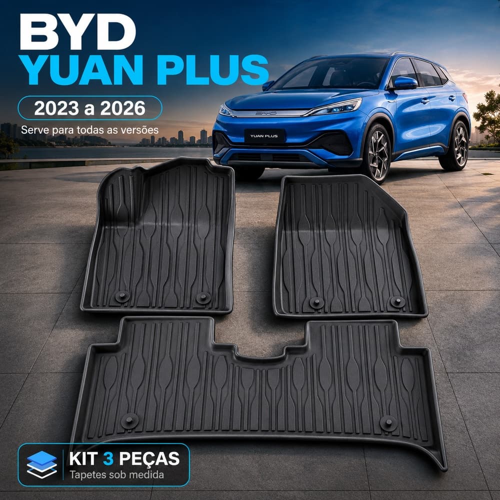 Jogo De Tapetes Com 3 Peças Premium Bandeja Borda Alta Borracha Tpe 3D Para Byd Yuan Plus 2024-2026