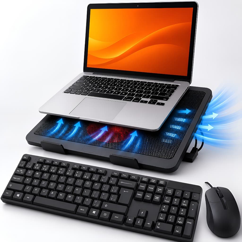 Suporte Base Cooler Notebook com Teclado e Mouse Home Office Ajuste de altura Ventilação Silenciosa
