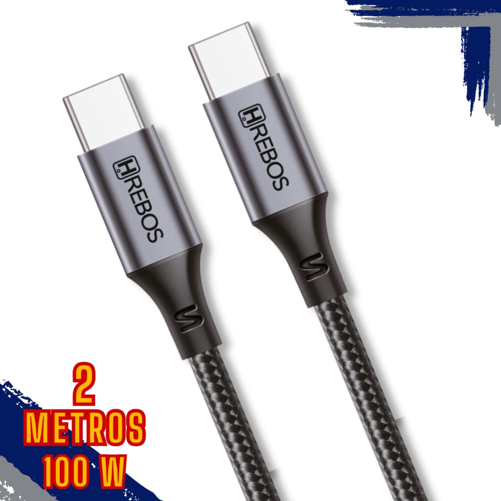 Cabo Tipo-C Turbo 100W - 2 Metros 3.1A Celular Notebook Macbook Carregador e Transferência de Dados