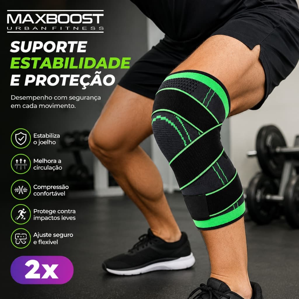Kit 2 Joelheiras de Suporte Maxboost Ajustáveis para Academia, Corrida e Esportes