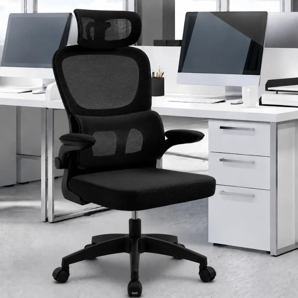 Cadeira Ergonômica Escritório Preto Com Suporte Lombar Mesh