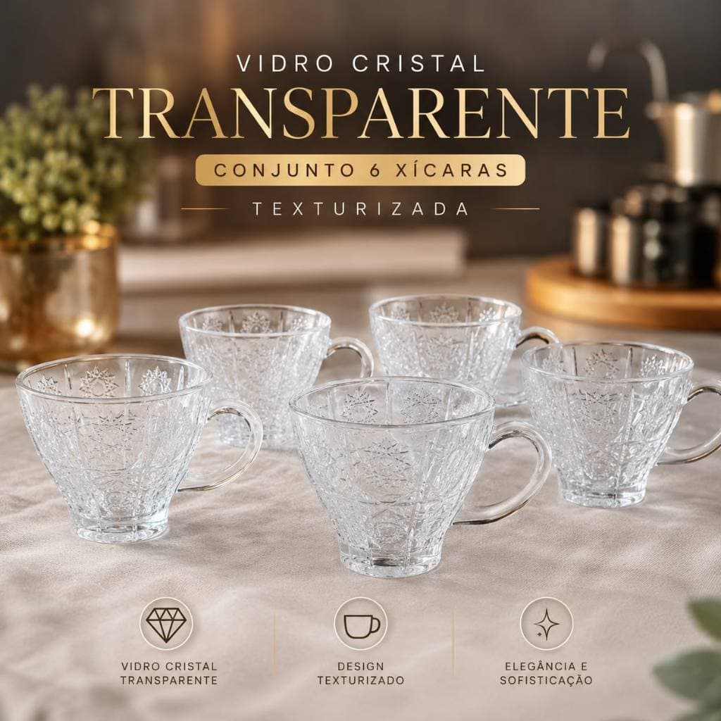 Xícara De Vidro Cristal Detalhada Café Chá Jogo 6 Unidades Transparente ENVIO IMEDIATO!!