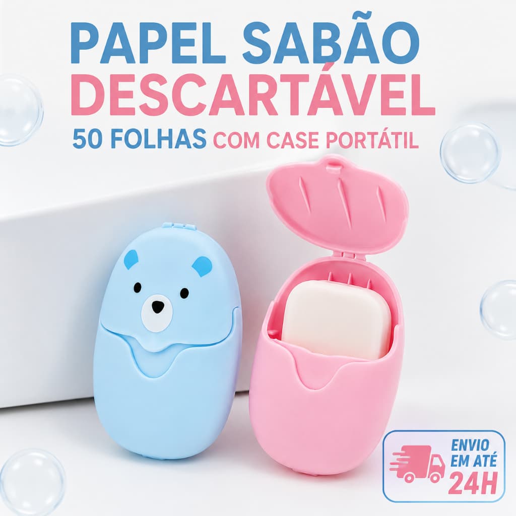 Papel Sabão Descartável 50 Folhas com Case Portátil Higiene para Mãos Viagem Bolsa