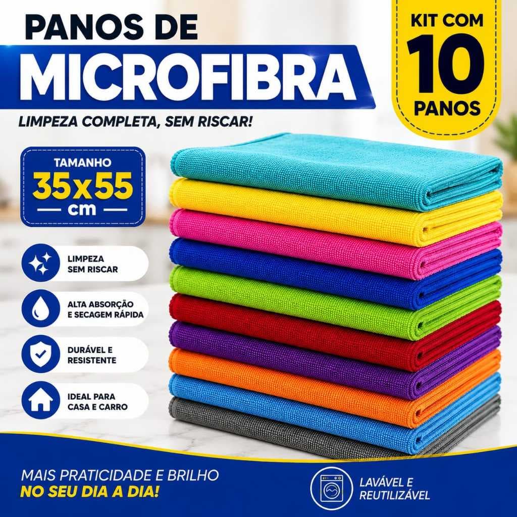 Kit Com Pano  Limpeza Cozinha Microfibra 35x55cm Limpa Carro Vidro  Pia Limpeza Flanela Multiuso