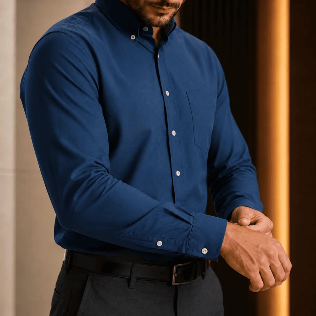 Camisa Social Masculina Slim Manga Longa Camisa Casual Elegante Trabalho Camisa Oxford Vários Cores Camisa Premium