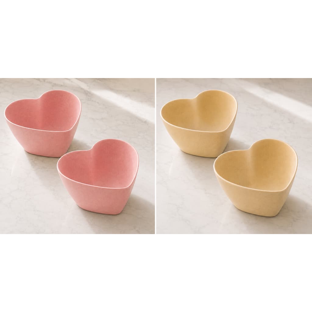 Kit 2 Bowls Coração Fibra de Bambu Tigela Multiuso Petiscos Sobremesa Cozinha