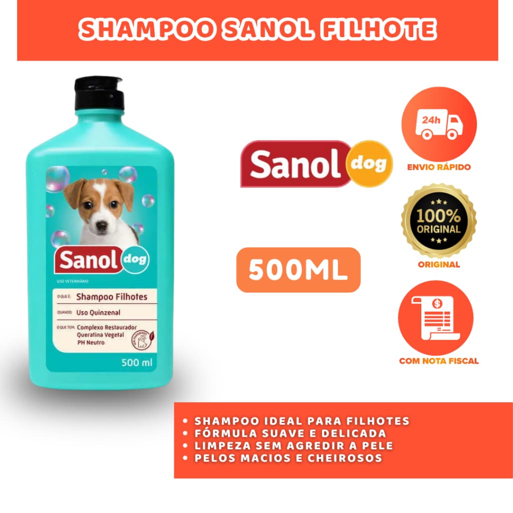 SHAMPOO SANOL FILHOTE 500ML HIGIENE SEGURA PARA FILHOTES DE CÃES E GATOS