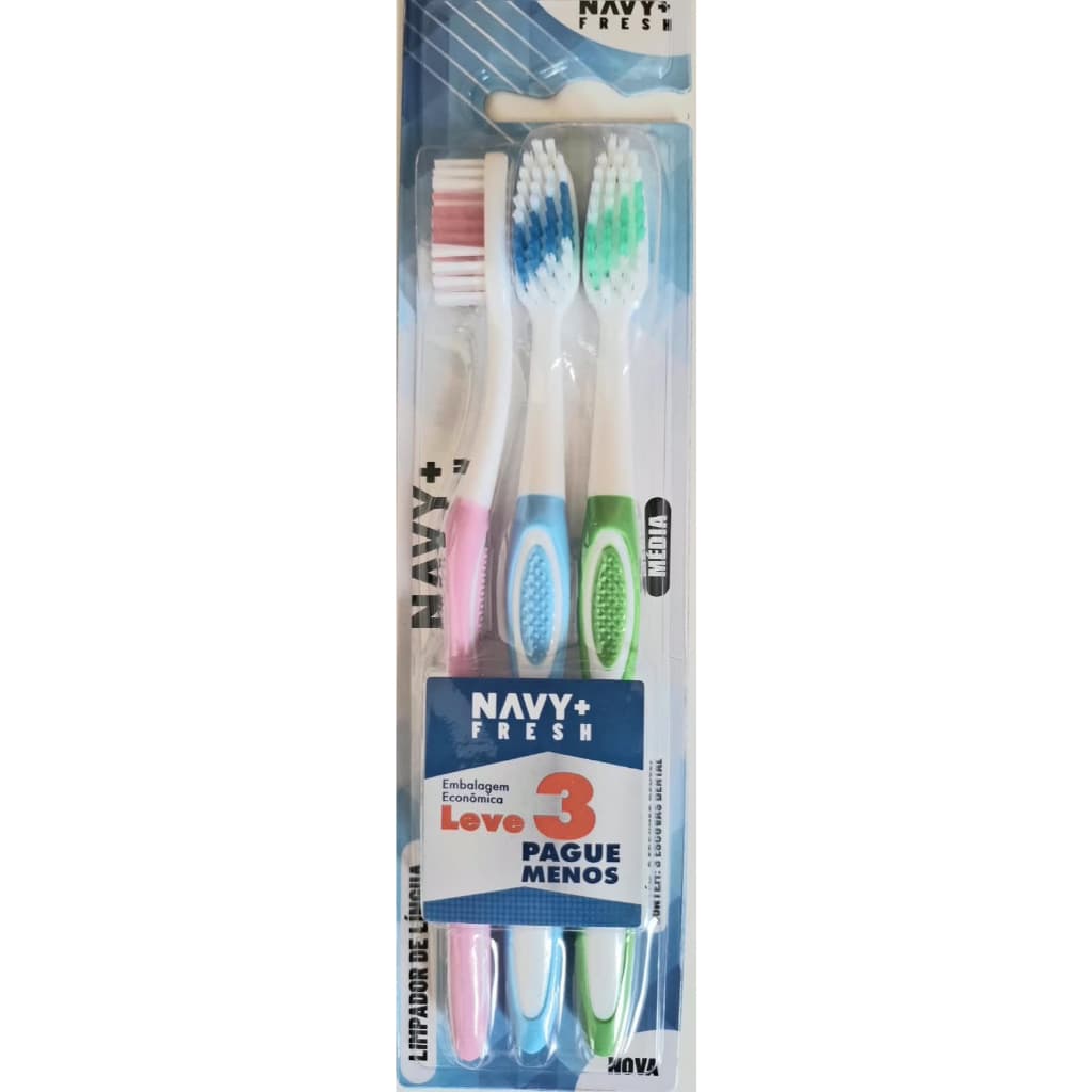 Kit 3 Escova Dental Média com Limpador de Língua
