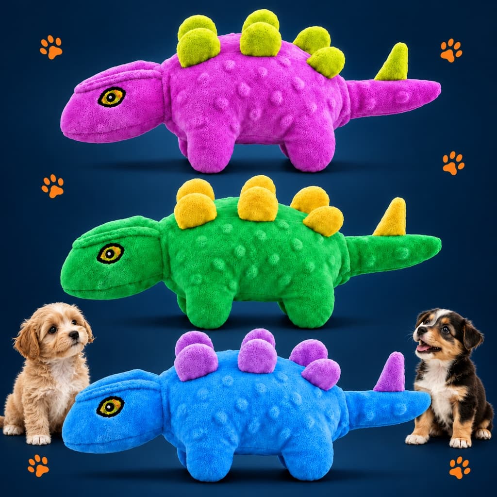 Brinquedo de Pelúcia Interativo para Cachorro Mordedor Dinossauro Grande com Som Apito Resistente pequenos Medio Pet