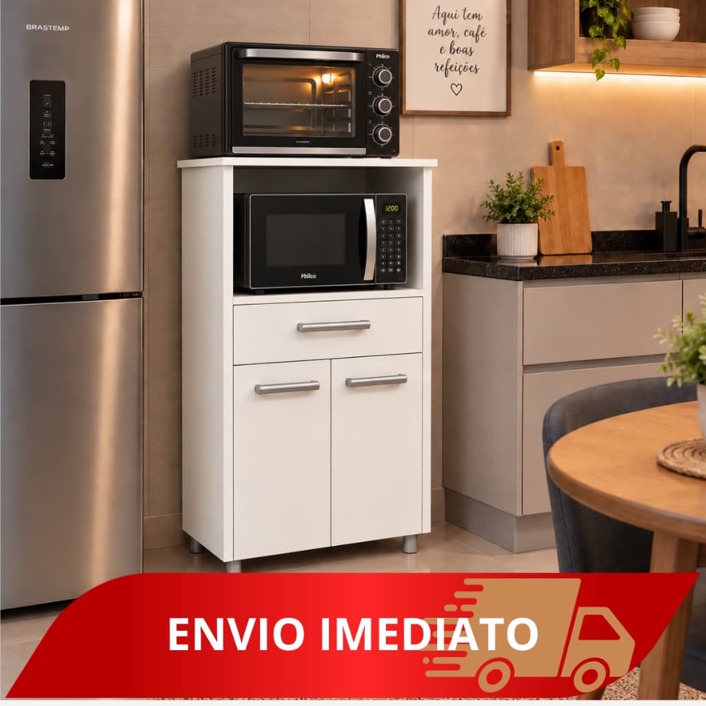 Armário De Cozinha Compacto Balcão Organizador Multiuso Moveis Pequeno Com Nicho Para Comedor Panela Sala - Trida Moveis