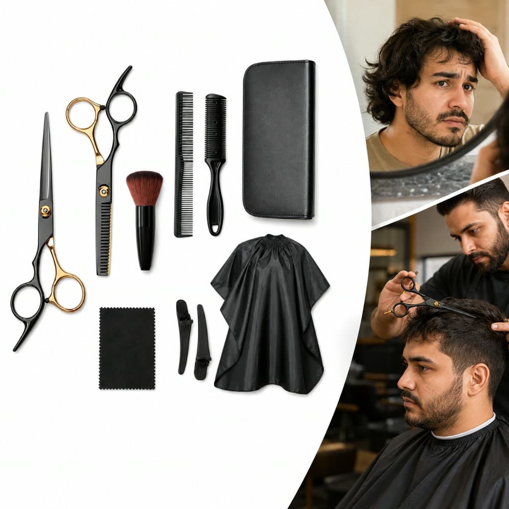 Kit Tesoura para Barbeiro Profissional com 2 Tesouras, Pentes, Capa e Estojo