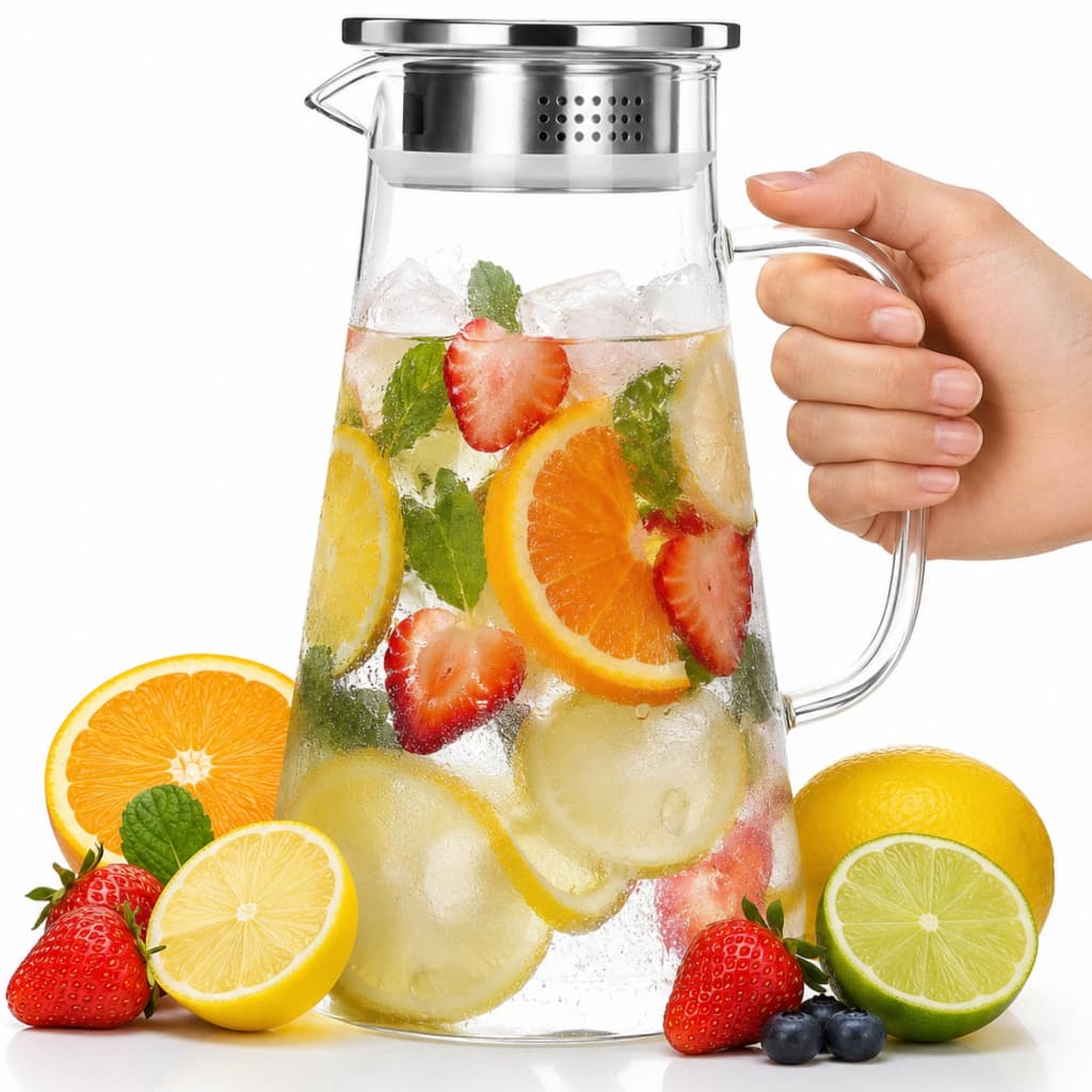 Jarra Vidro Borossilicato 1650ml Tampa INOX